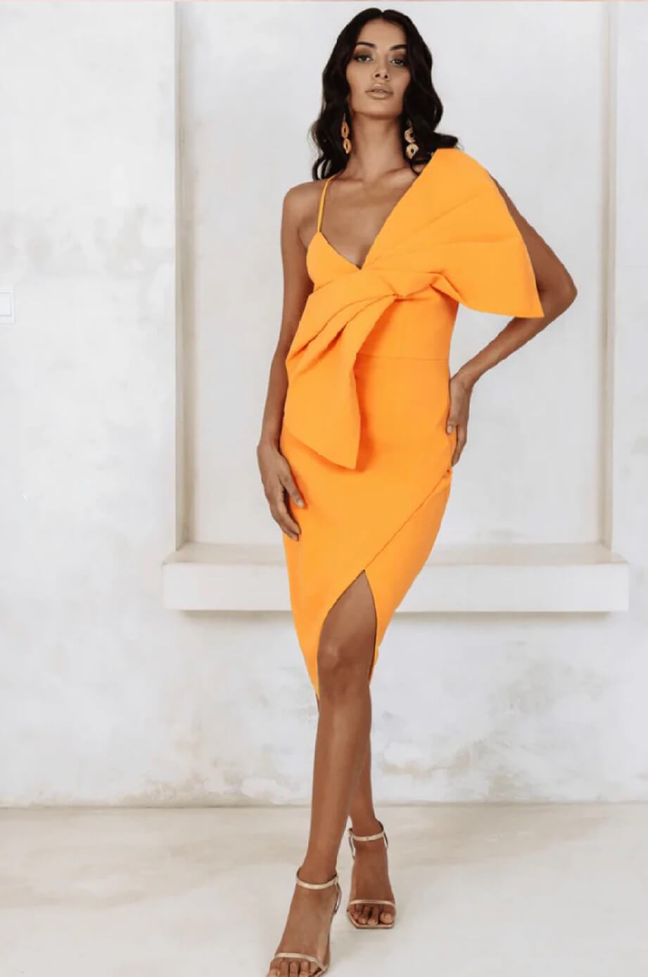 Solène One Shoulder Slit Midi Dress