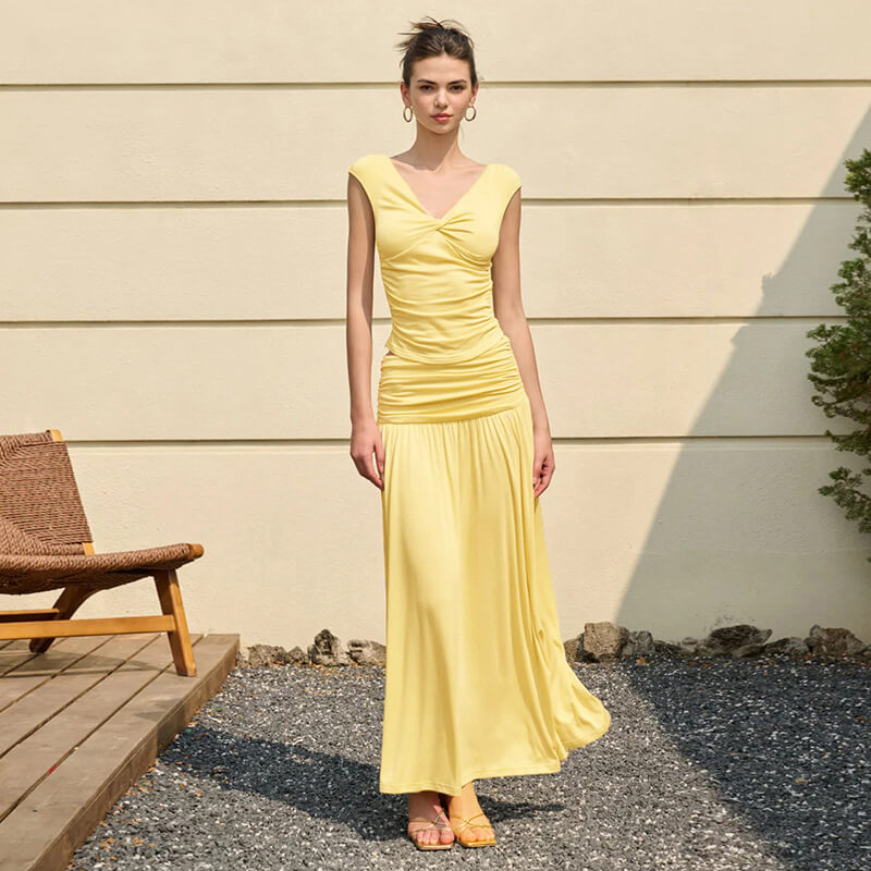 Aurore V Neck Ruched Maxi Dress Set