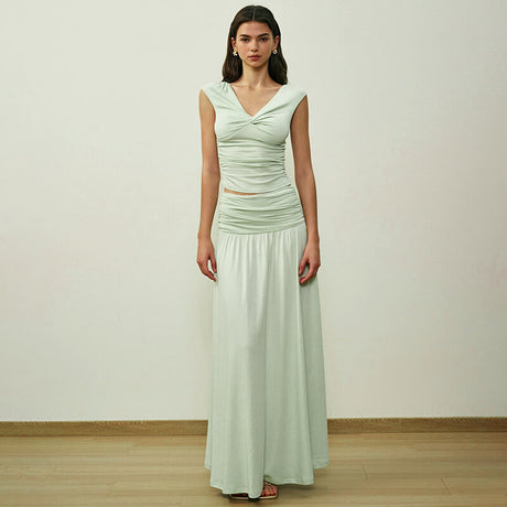 Aurore V Neck Ruched Maxi Dress Set