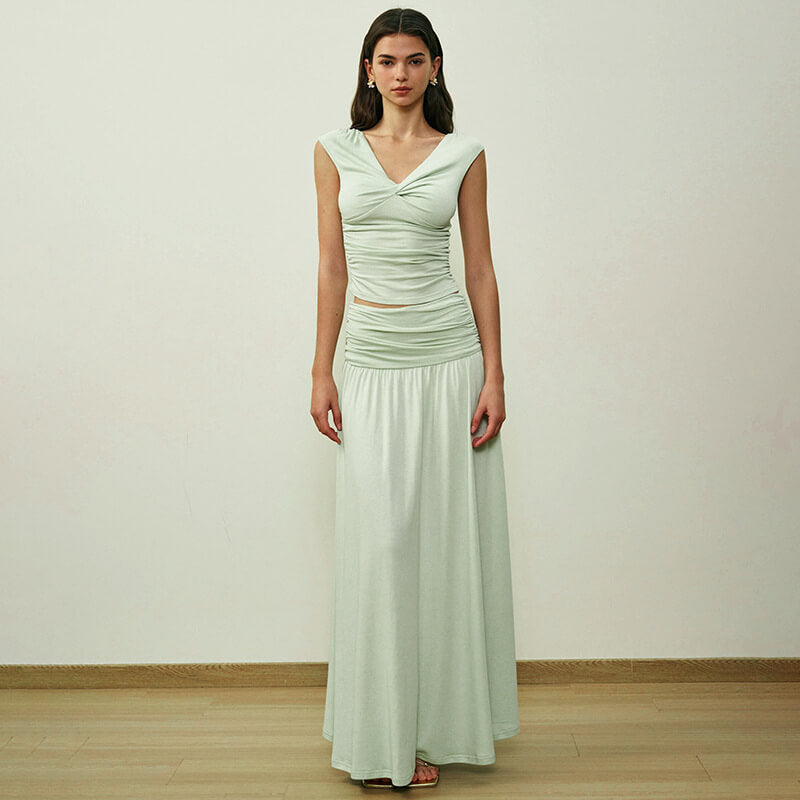 Aurore V Neck Ruched Maxi Dress Set