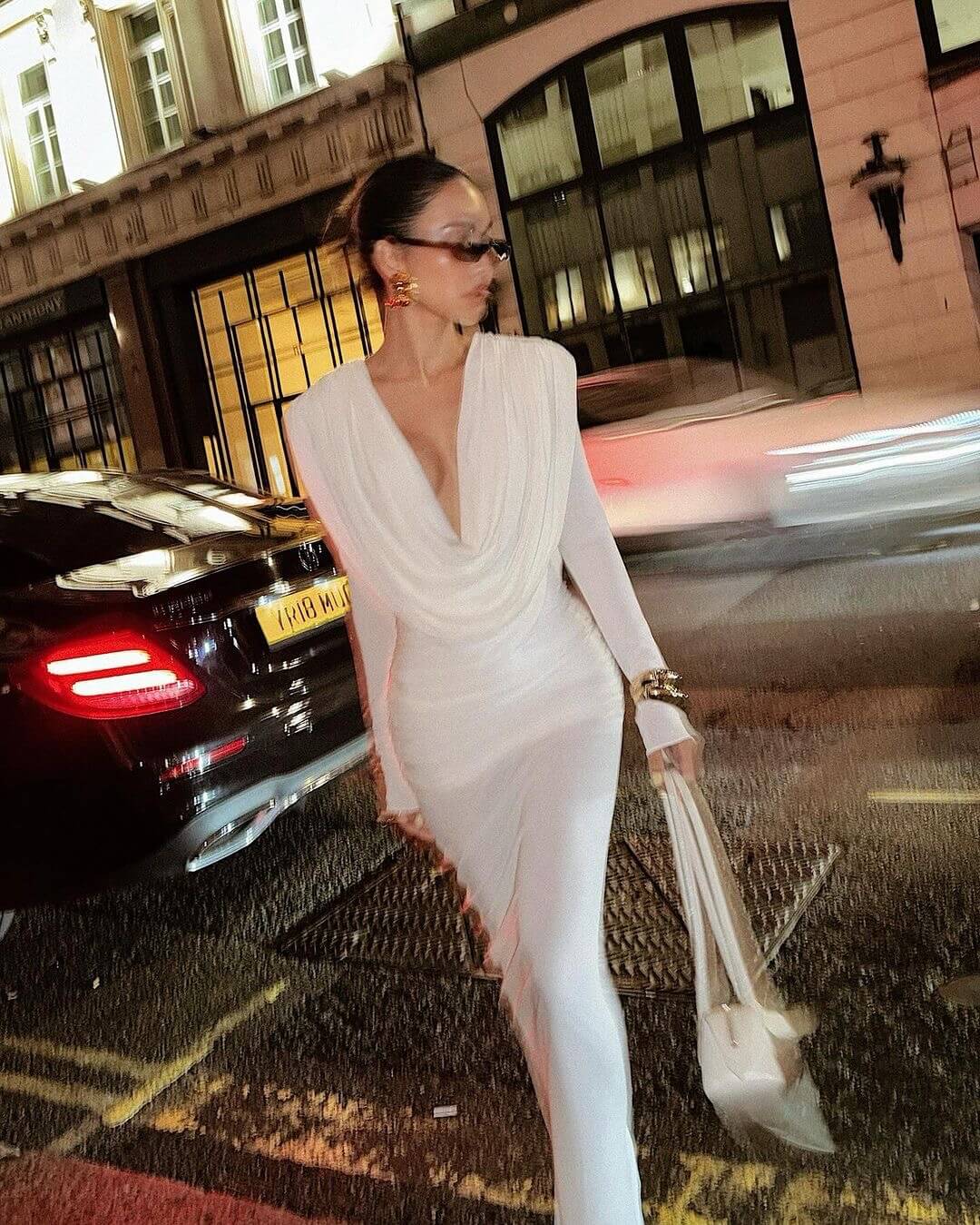 Selmori Lumière Long Sleeve Deep V Maxi Dress