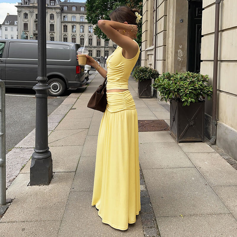 Aurore V Neck Ruched Maxi Dress Set