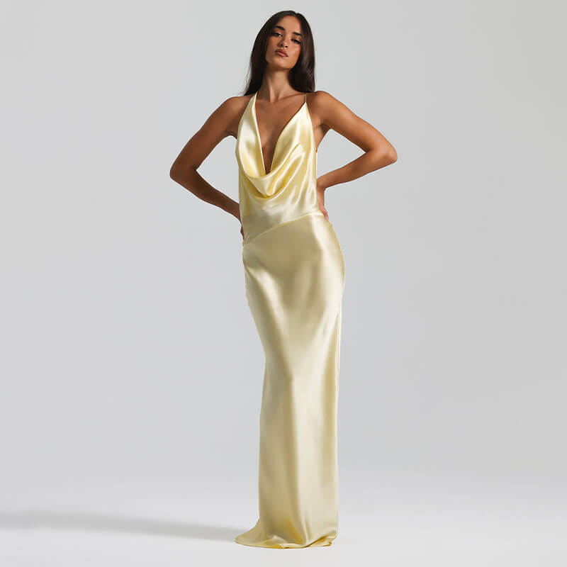 Frisson Satin Cowl Neck Slip Maxi Dress