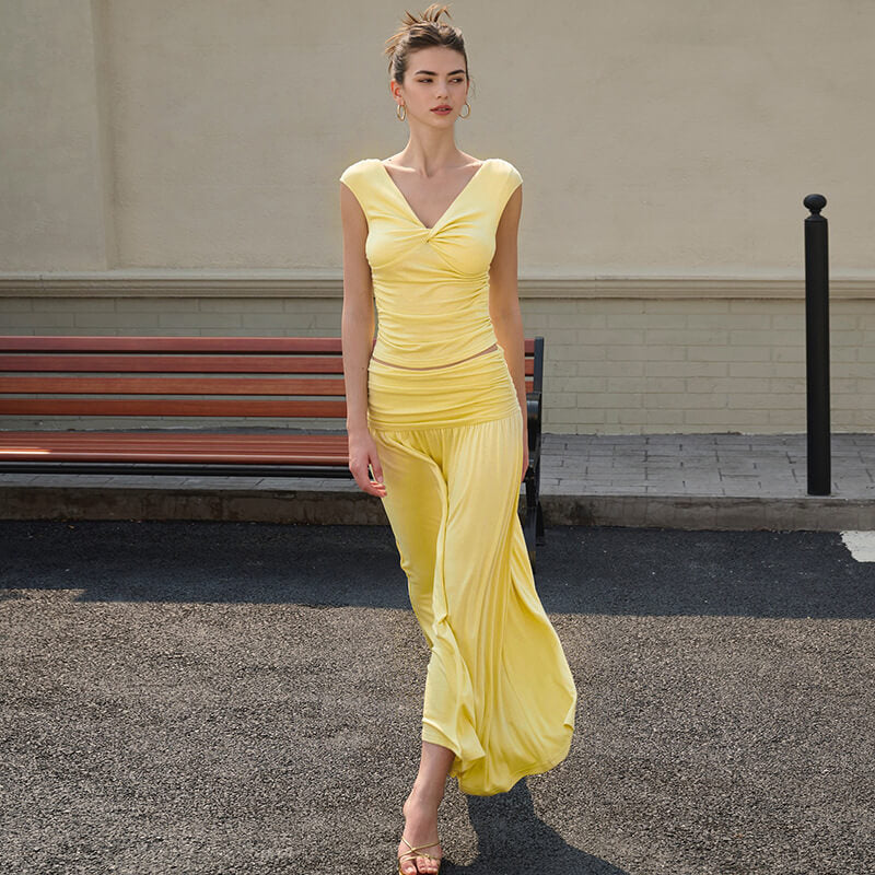 Aurore V Neck Ruched Maxi Dress Set
