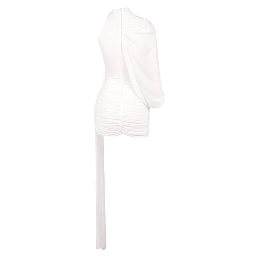 Instinct One Shoulder Draped Ruched Mini Dress White