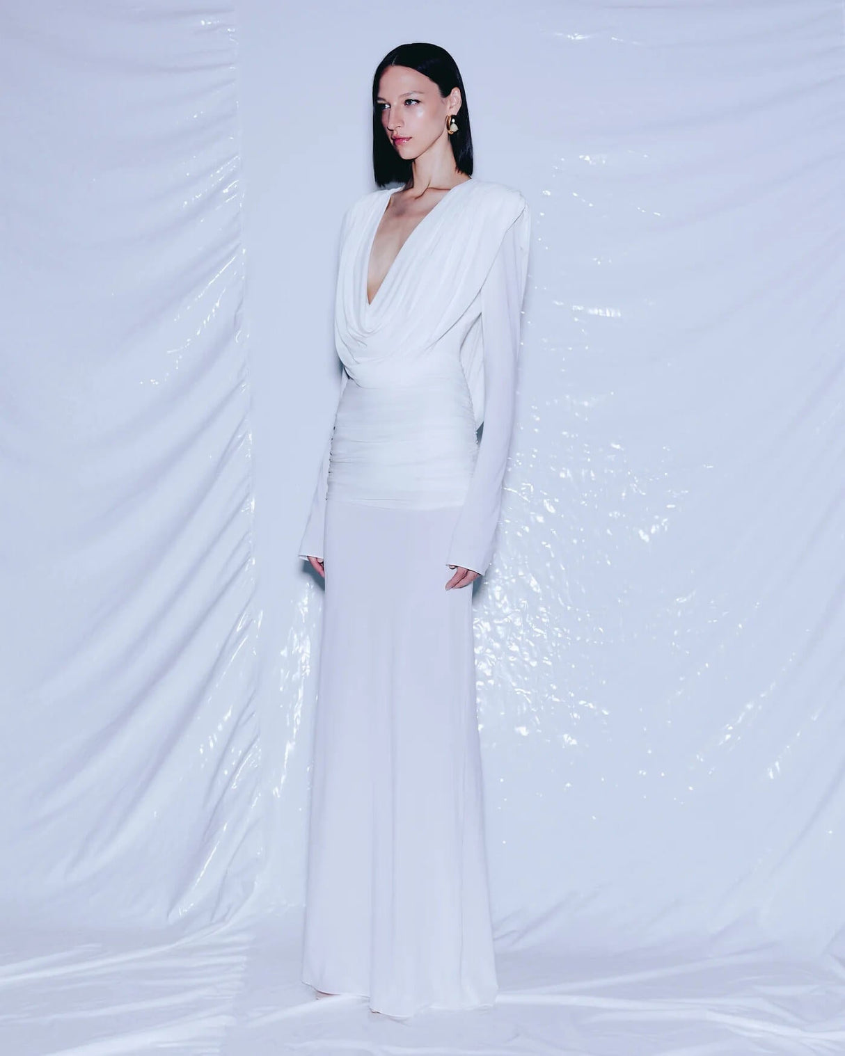 Selmori Lumière Long Sleeve Deep V Maxi Dress