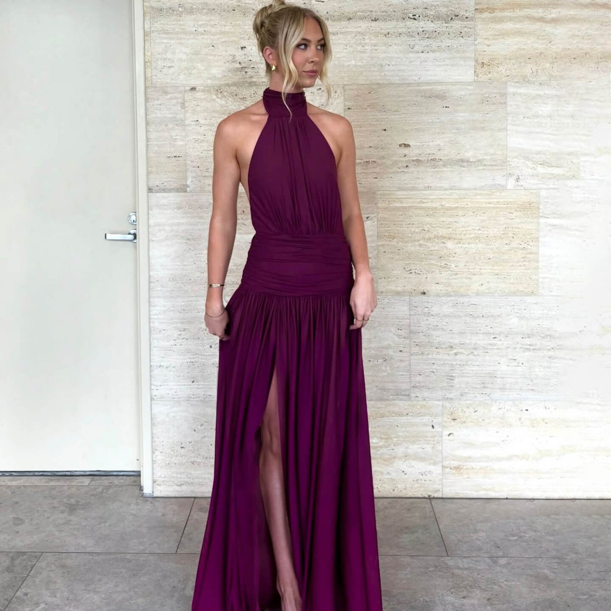 Fascination Halter Neck Ruched Waist Maxi Dress