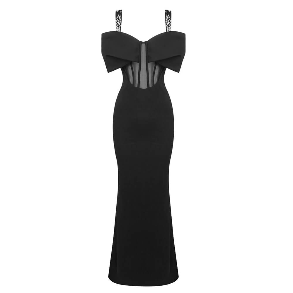 Éclatante Corset High Slit Mesh Maxi Dress