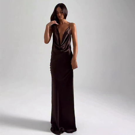 Frisson Satin Cowl Neck Slip Maxi Dress