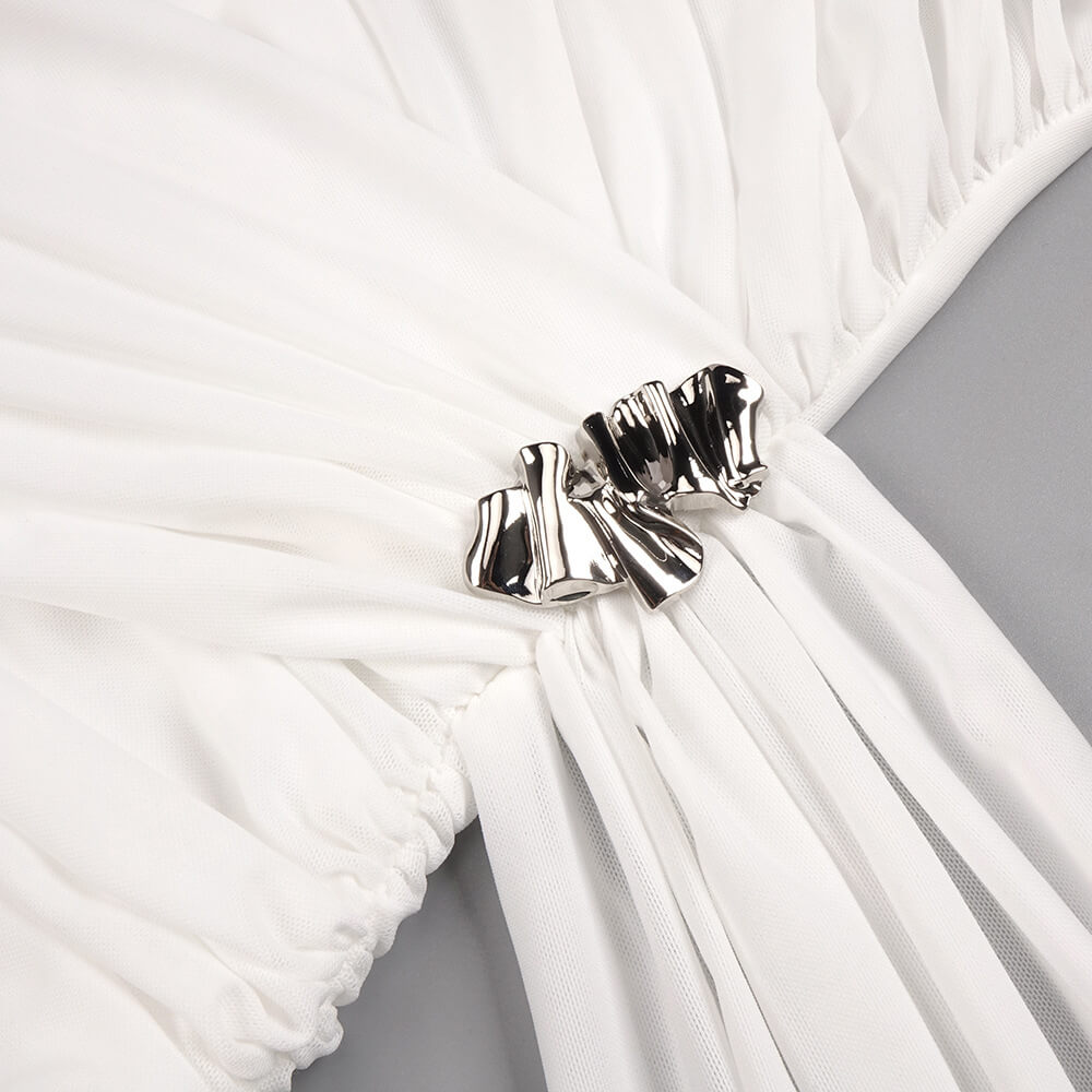 Instinct One Shoulder Draped Ruched Mini Dress White