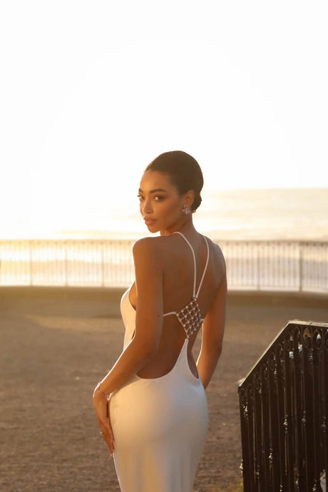 Désir Beaded Backless Maxi Dress White