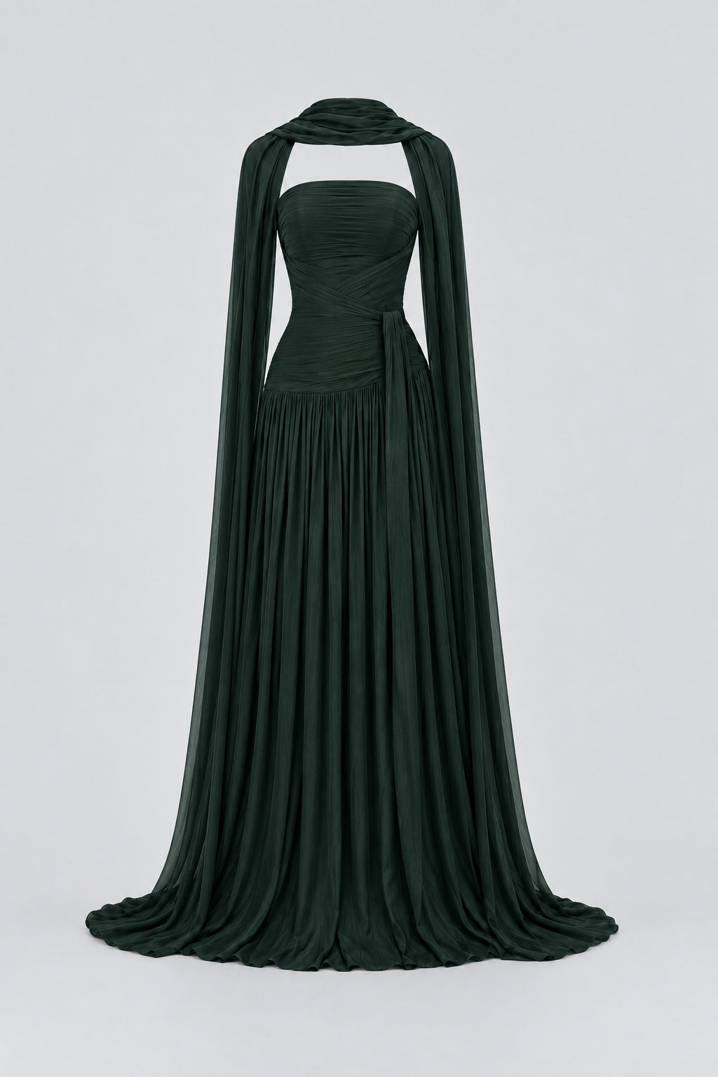 Oiseau Strapless Pleated Maxi Dress - Dark Green_-_selmori.com_-_03
