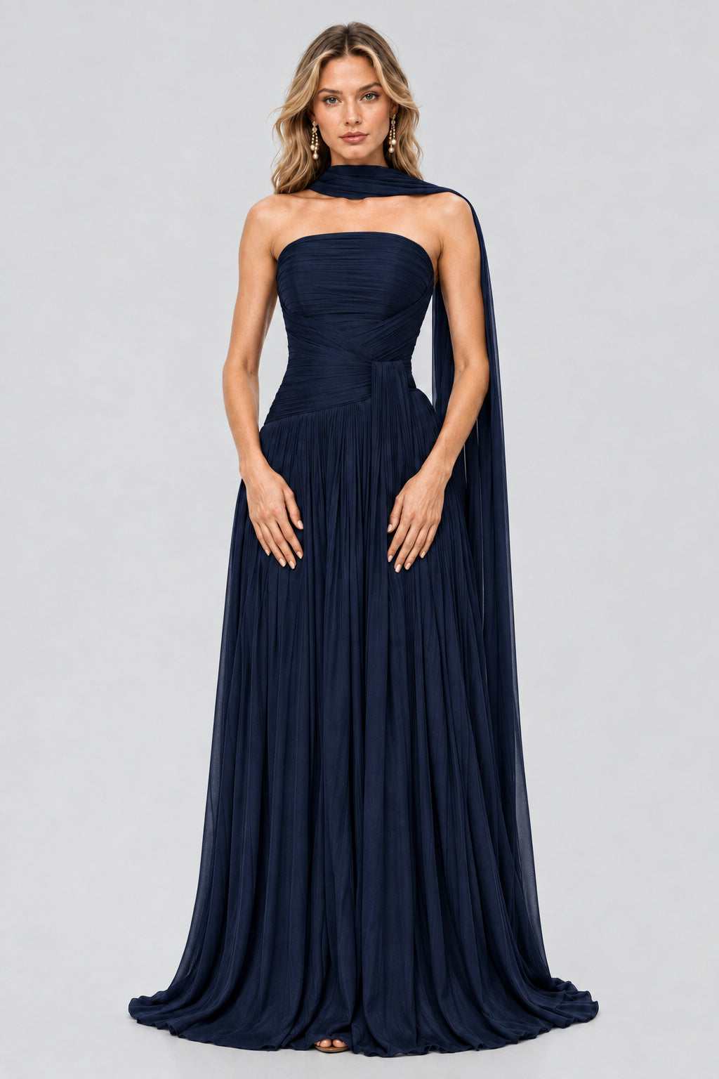 Oiseau Strapless Pleated Maxi Dress - Navy_-_selmori.com_-_01