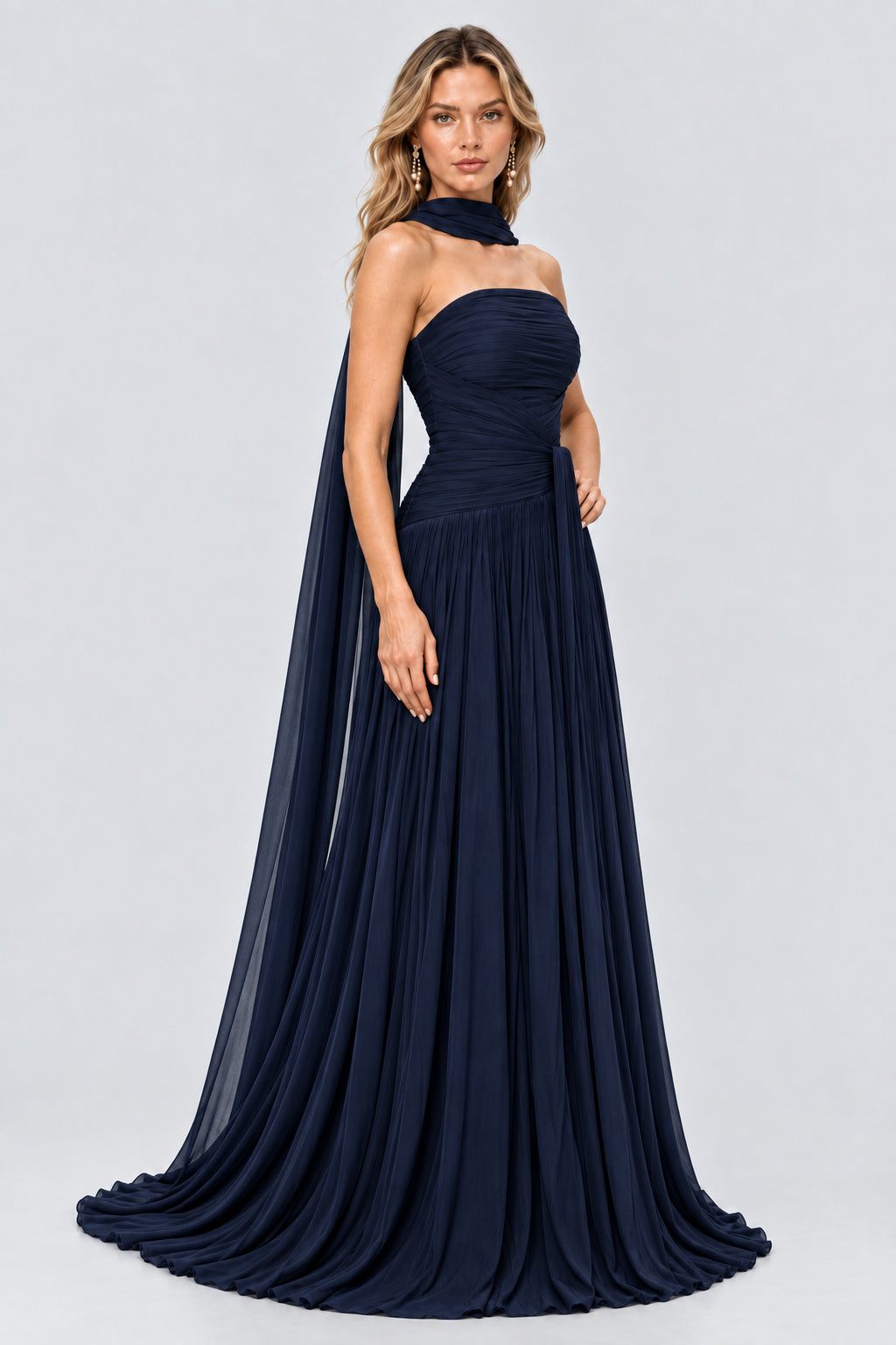 Oiseau Strapless Pleated Maxi Dress - Navy_-_selmori.com_-_06