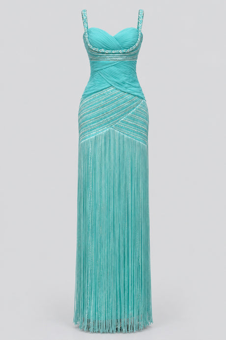Ondélise Beaded Ruched Fringe Maxi Dress - Turquoise_-_selmori.com_-_03