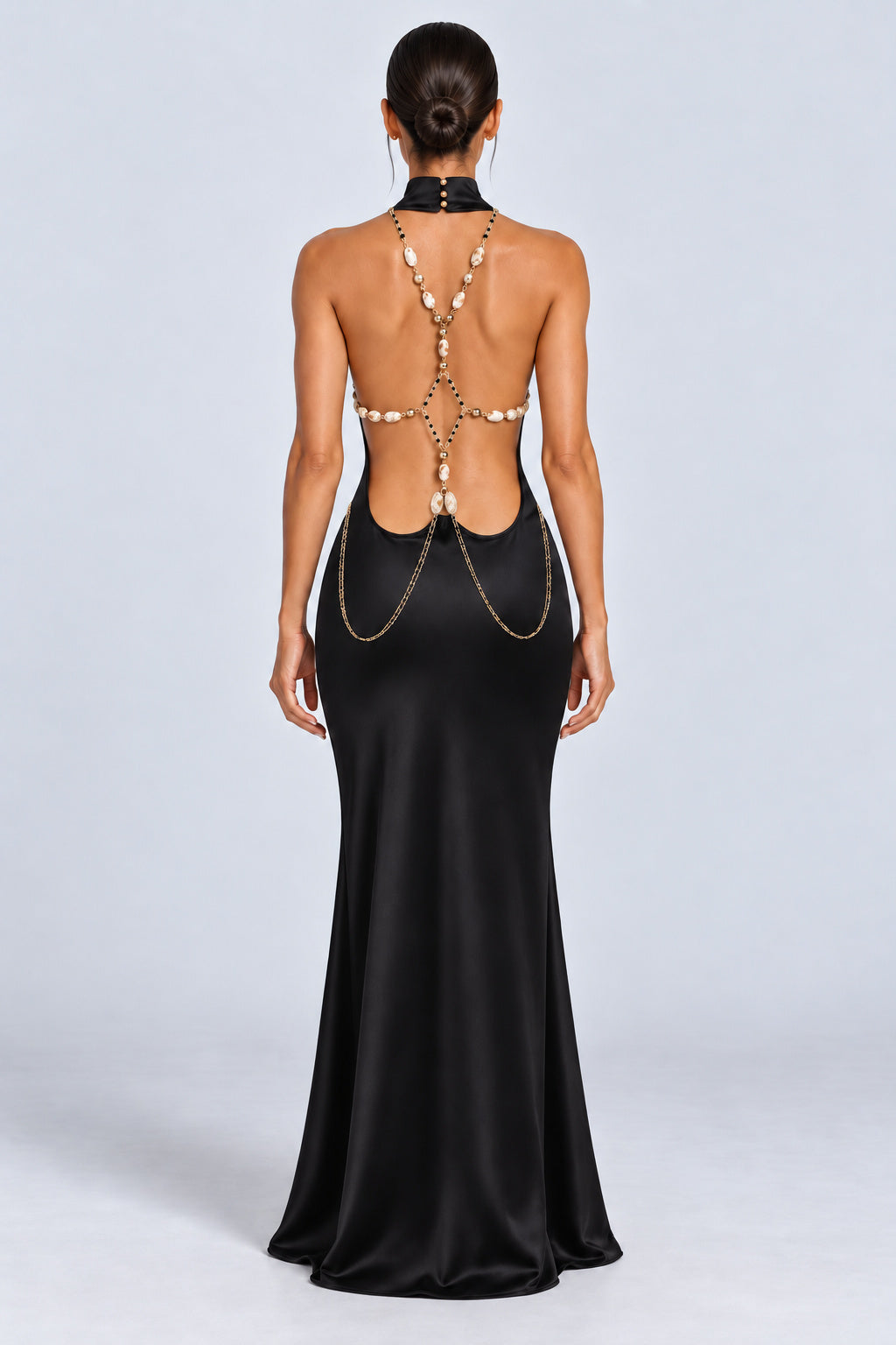 Oriane High-Neck Chain-Back Satin Maxi Dress - Black_-_selmori.com_-_02