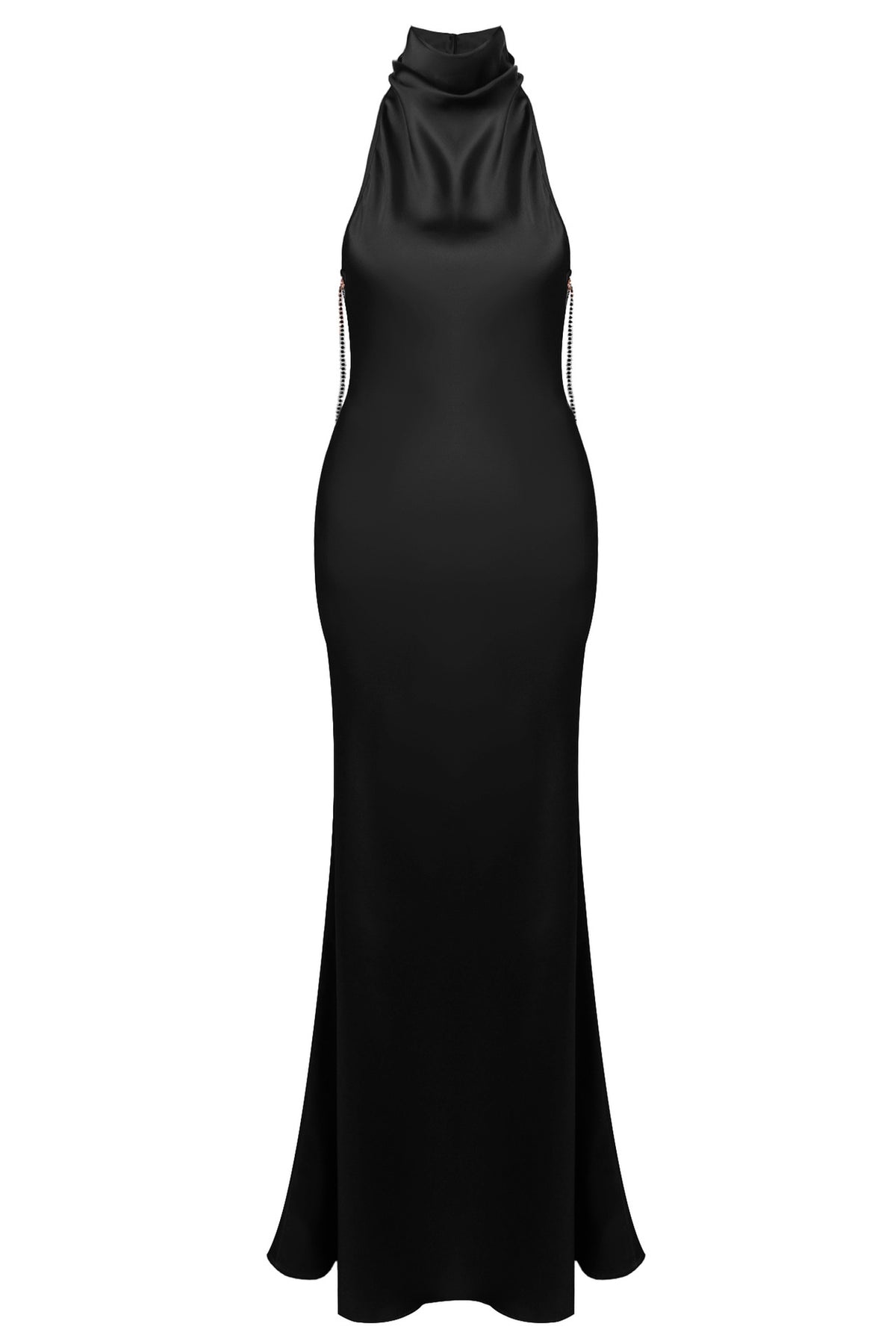 Oriane High-Neck Chain-Back Satin Maxi Dress - Black_-_selmori.com_-_03