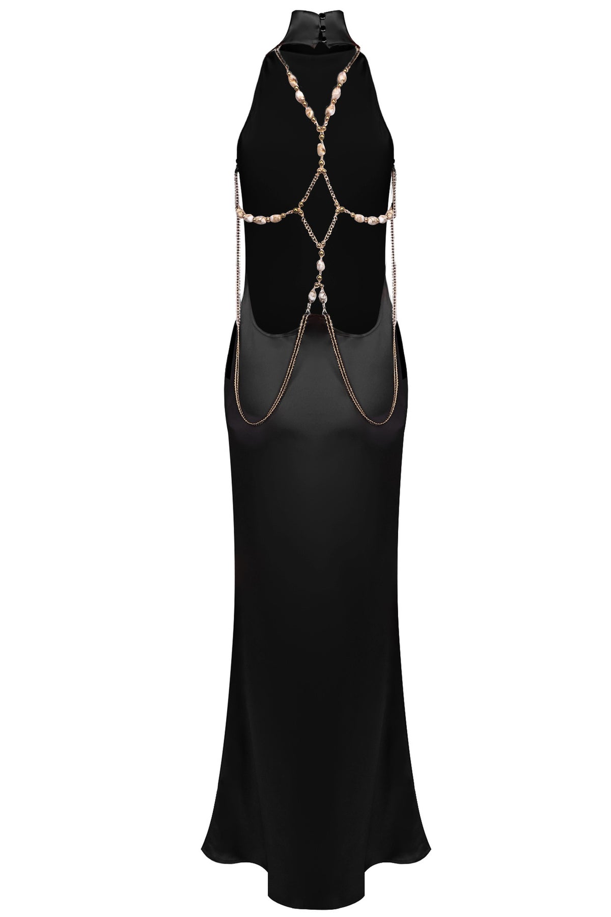 Oriane High-Neck Chain-Back Satin Maxi Dress - Black_-_selmori.com_-_04