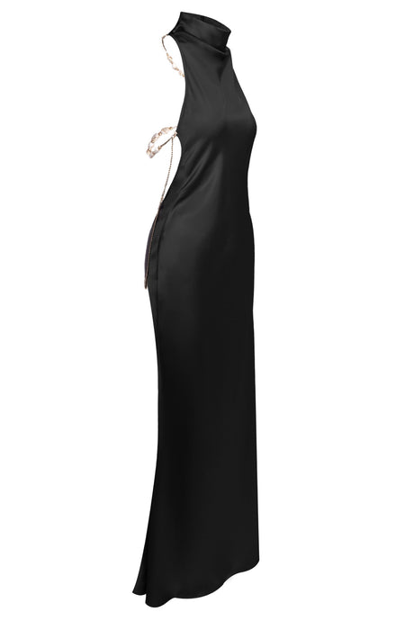 Oriane High-Neck Chain-Back Satin Maxi Dress - Black_-_selmori.com_-_08
