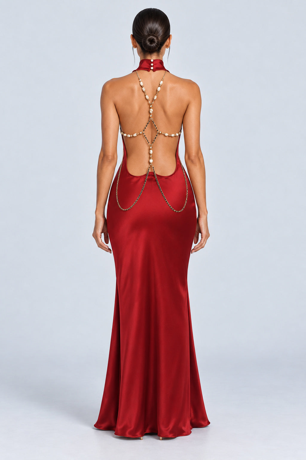 Oriane High-Neck Chain-Back Satin Maxi Dress - Red_-_selmori.com_-_02