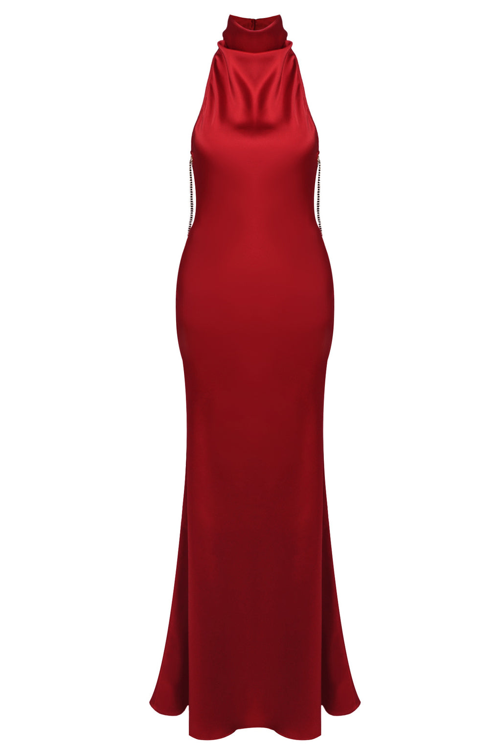 Oriane High-Neck Chain-Back Satin Maxi Dress - Red_-_selmori.com_-_03