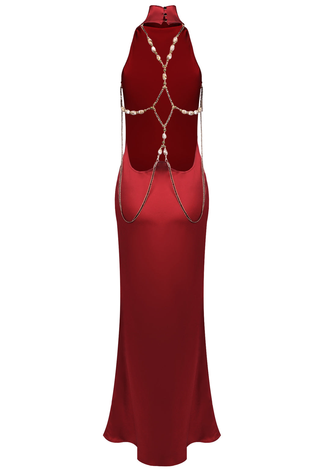 Oriane High-Neck Chain-Back Satin Maxi Dress - Red_-_selmori.com_-_04