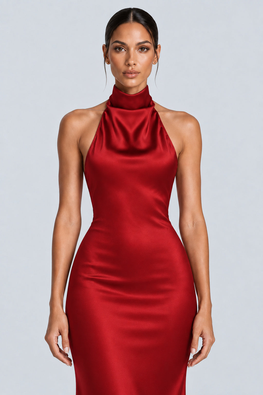 Oriane High-Neck Chain-Back Satin Maxi Dress - Red_-_selmori.com_-_07