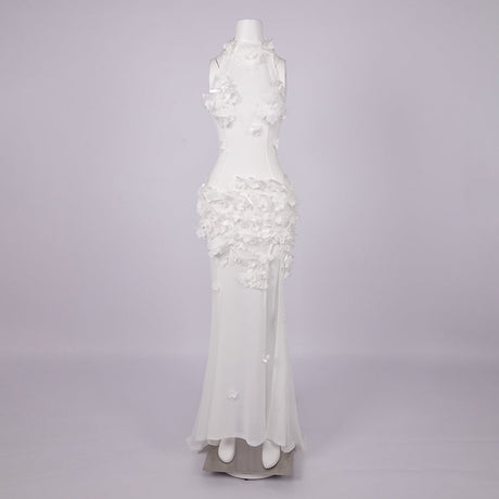 Isaline Floral Appliqué Halter Maxi Dress