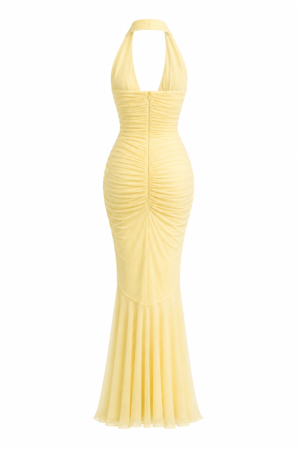 Pépite Butter Yellow Halterneck Ruched Maxi Dress