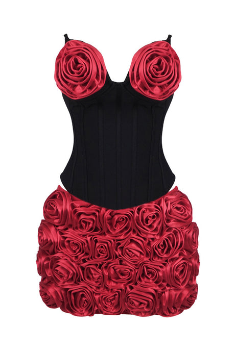 Rosabel Rose Corset Mini Skirt Set - Black_-_selmori.com_-_03
