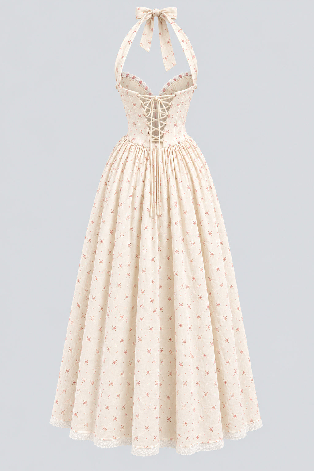 Rosamira Floral Halter Corset Maxi Dress - White_-_selmori.com_-_04