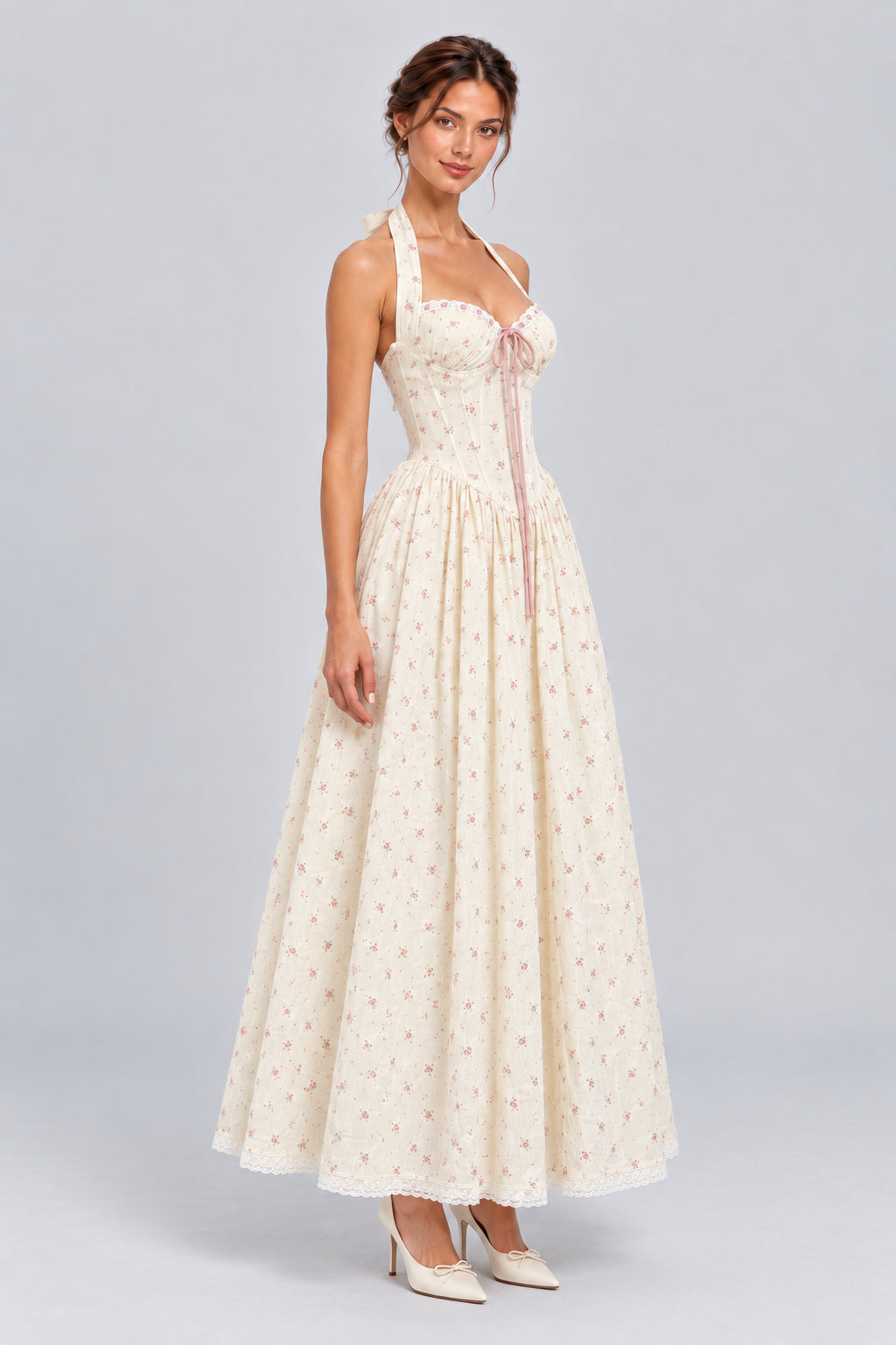 Rosamira Floral Halter Corset Maxi Dress - White_-_selmori.com_-_06