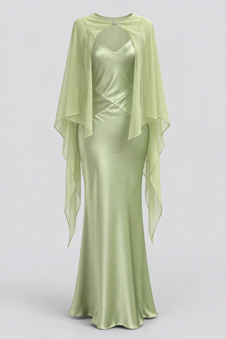 Rosélise Satin Slip Maxi Dress & Cape Set - Green_-_selmori.com_-_03