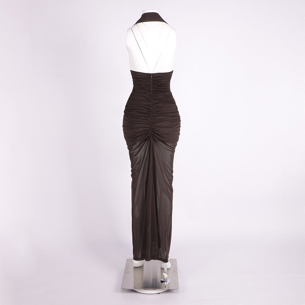 Valère Ruched Halter Maxi Dress
