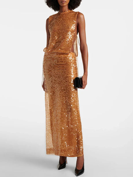 Selmori Maud Sequin Side Cut-out Maxi Dress Orange