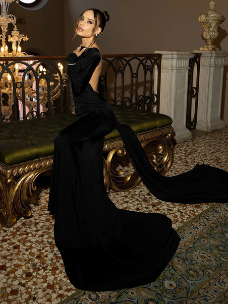 Selmori Orianne Long Sleeve Backless Maxi Dress