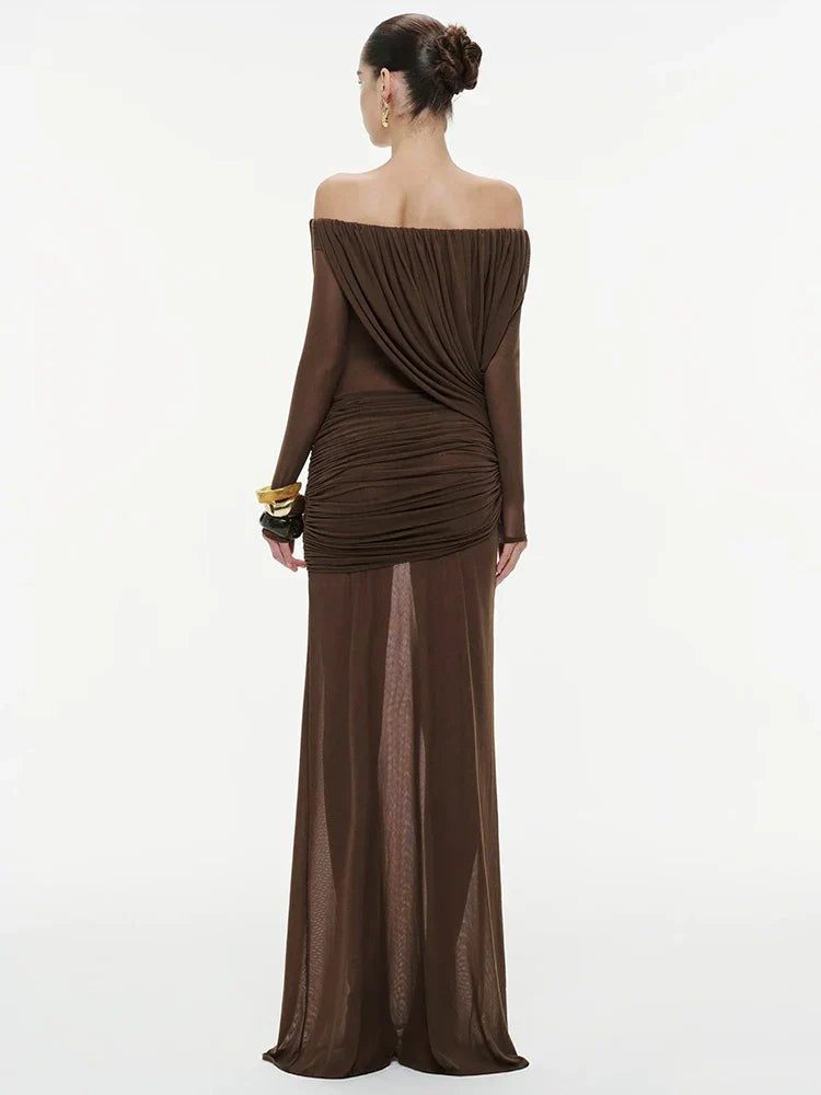 Selmori Apolline Off-Shoulder Draped Evening Maxi Dress
