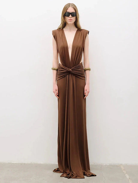 Selmori Marielle Deep V Ruched Maxi Dress