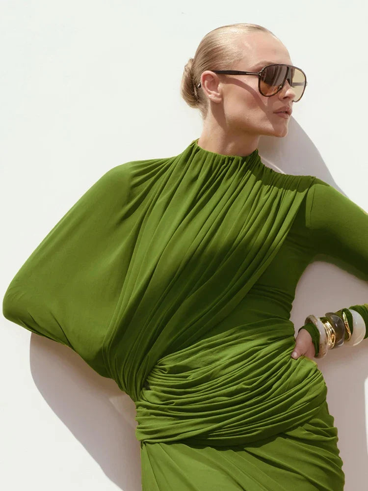 Selmori Anaëlle Draped High Neck Long Sleeve Maxi Dress