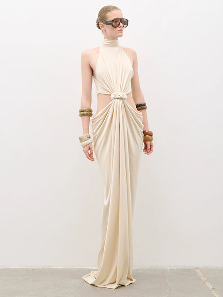 Selmori Séraphine Twist-Cutout Maxi Dress Beige