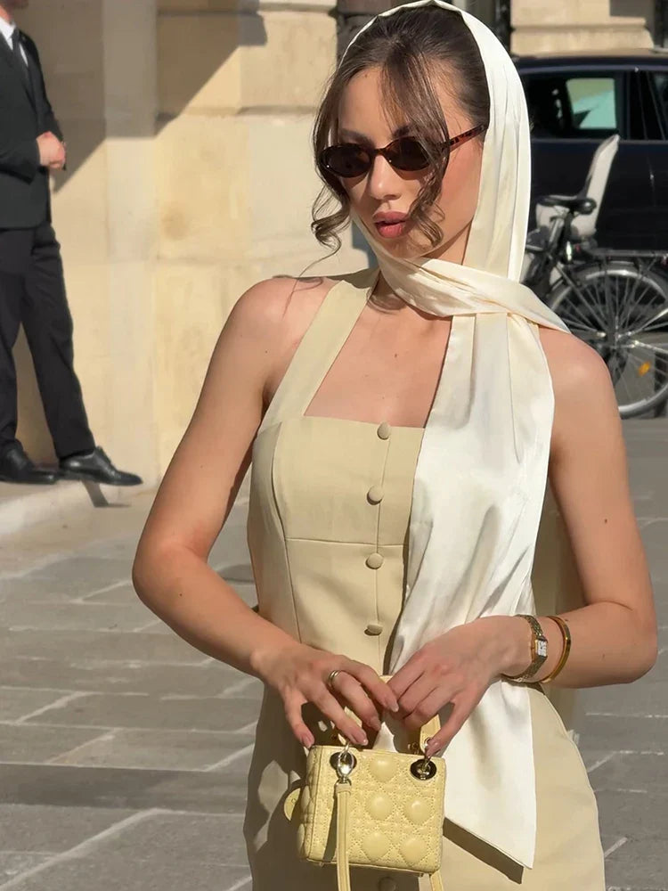 Selmori Fleur Halter Neck Button-Down Maxi Dress