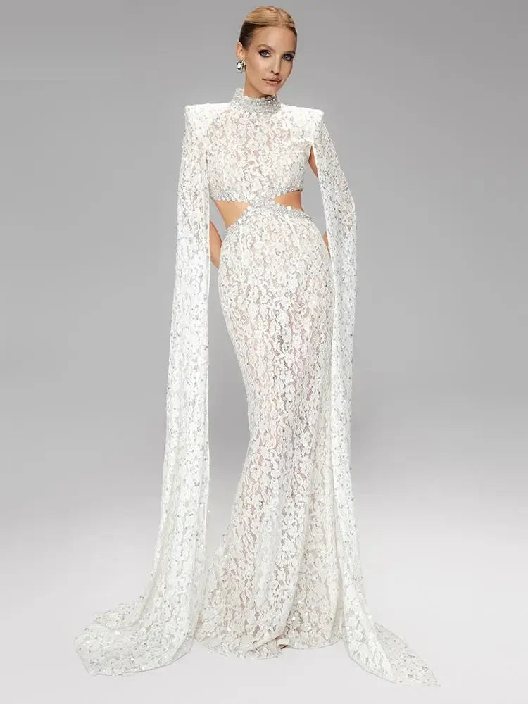 Selmori Héloïse Lace Evening Maxi Dress