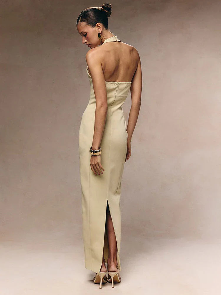 Selmori Fleur Halter Neck Button-Down Maxi Dress