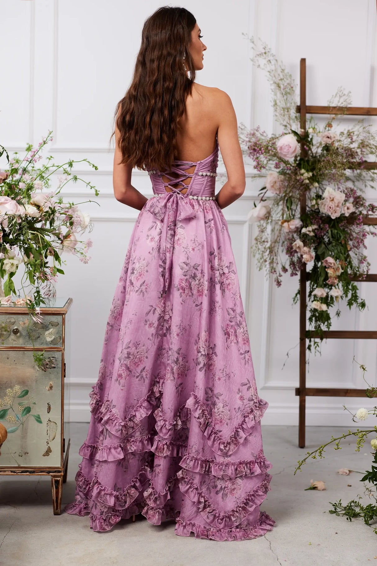 Opéra Floral Plunge Slit Maxi Dress