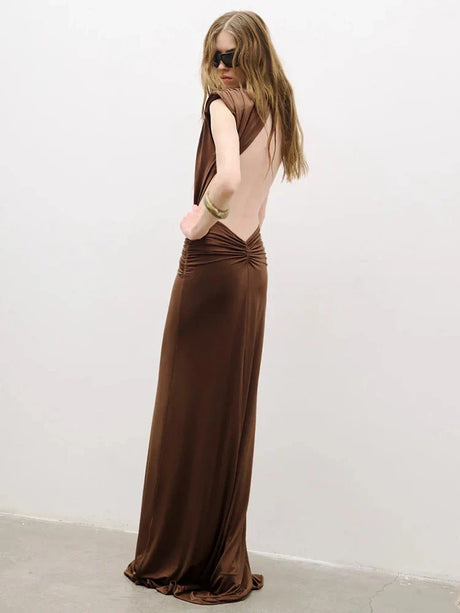 Selmori Marielle Deep V Ruched Maxi Dress