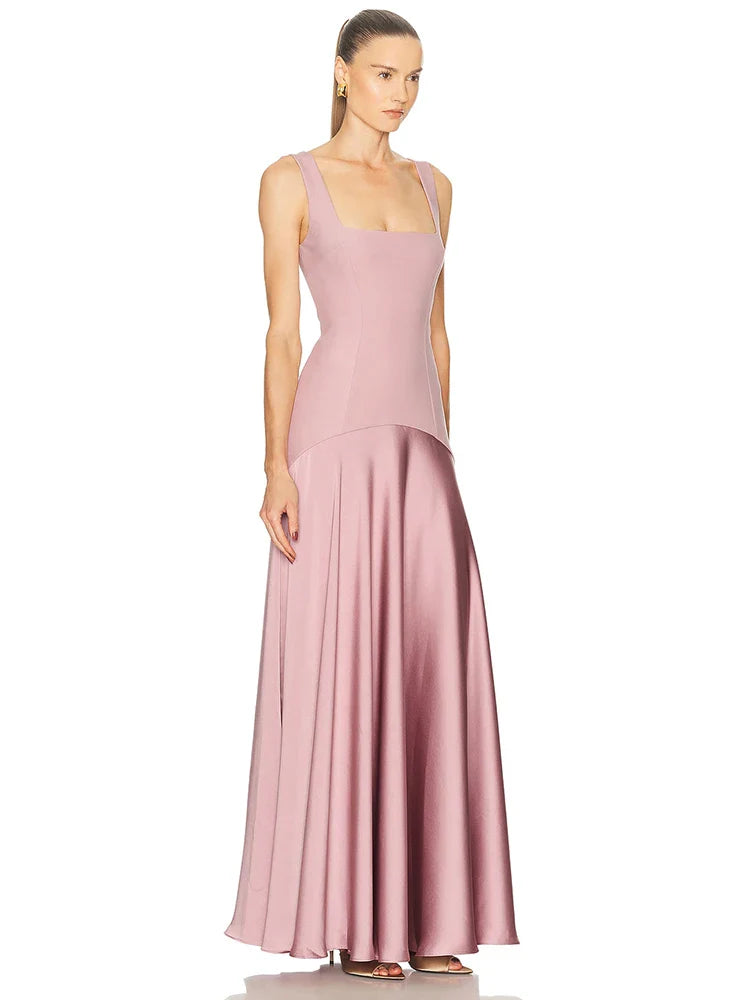 Douceur Square Neck Satin Maxi Dress