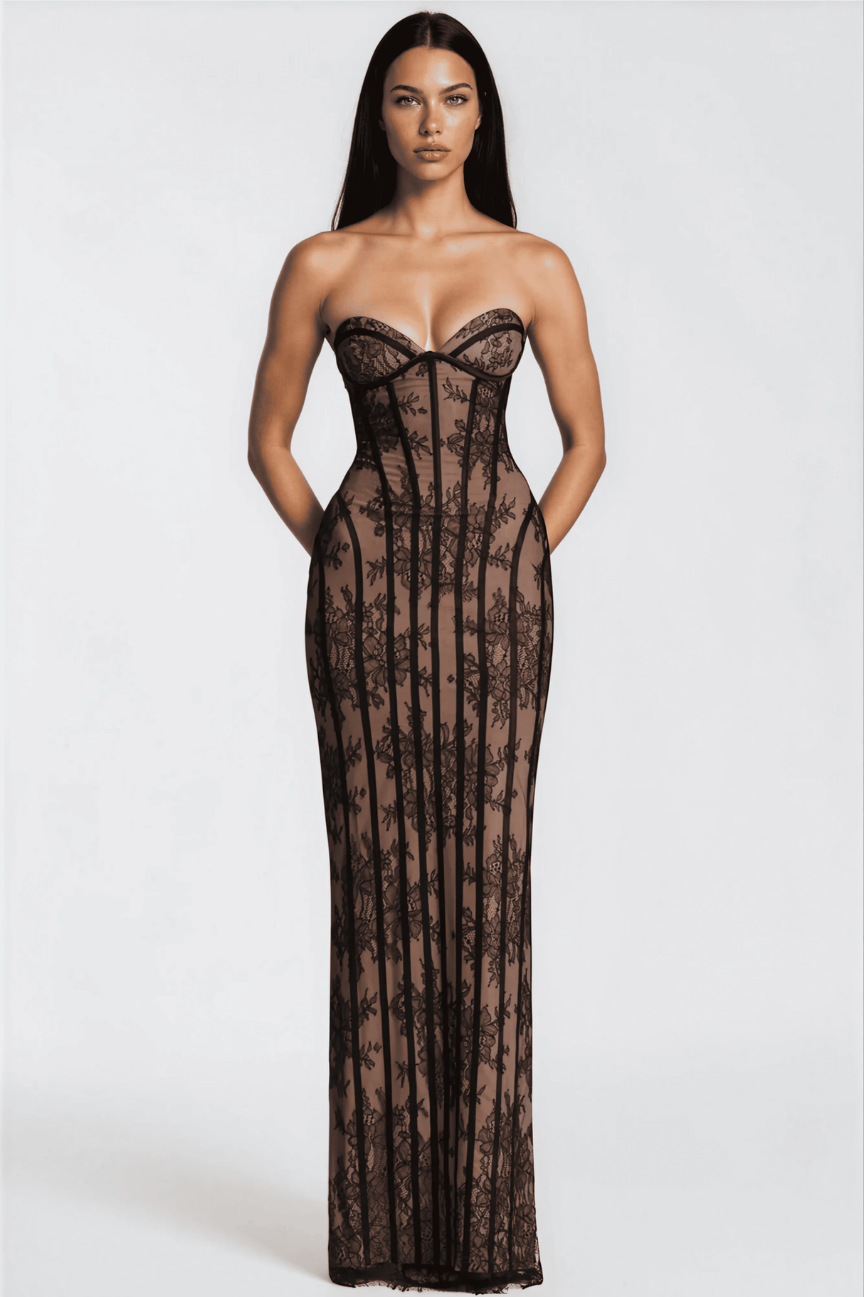 Sarah Floral Lace Corset Maxi Dress