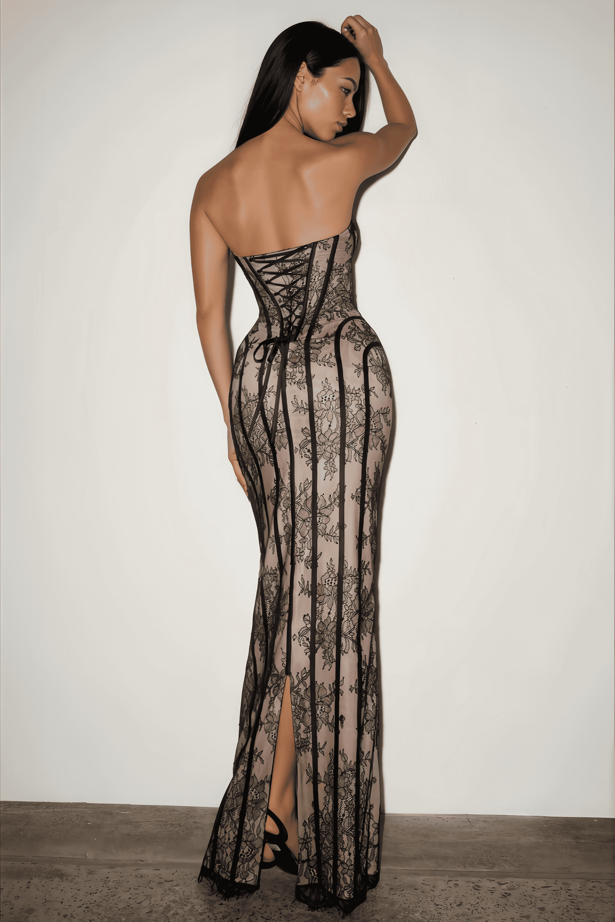 Sarah Floral Lace Corset Maxi Dress