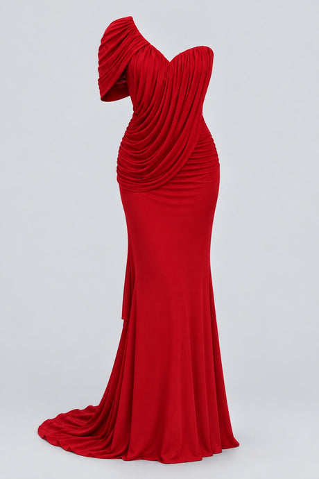 Séréna One Shoulder Draped Maxi Dress - Red_-_selmori.com_-_03