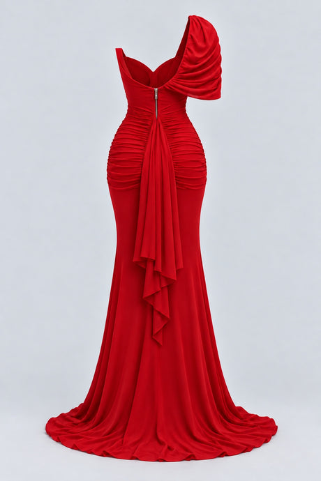 Séréna One Shoulder Draped Maxi Dress - Red_-_selmori.com_-_04